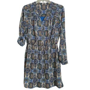 Zara Boho Paisley Print Mini Dress Size S Blue Orange Long Sleeve